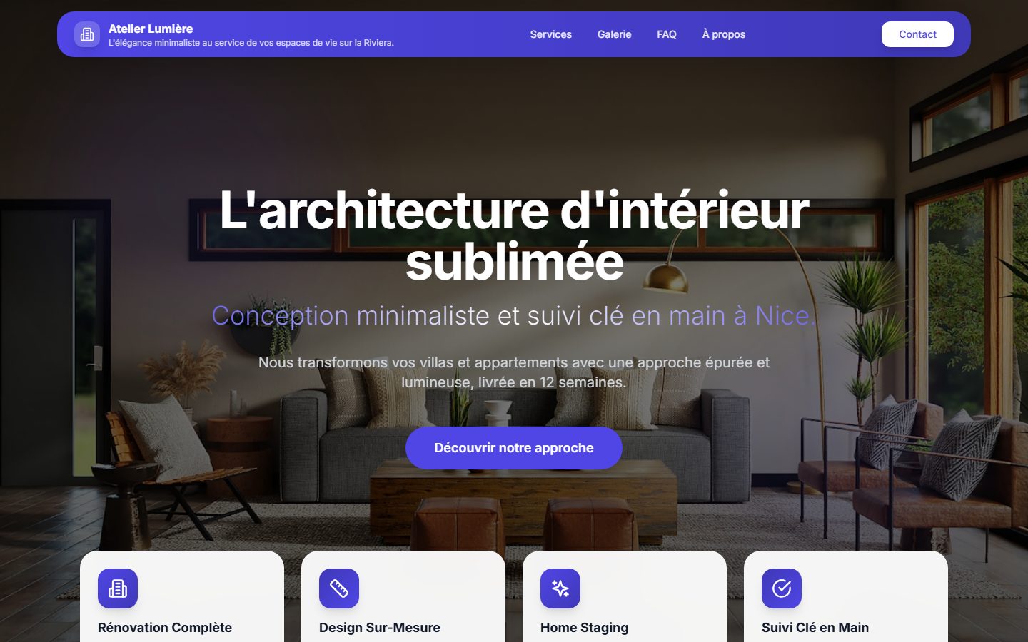 Capture du site Atelier Lumière, généré par l'outil